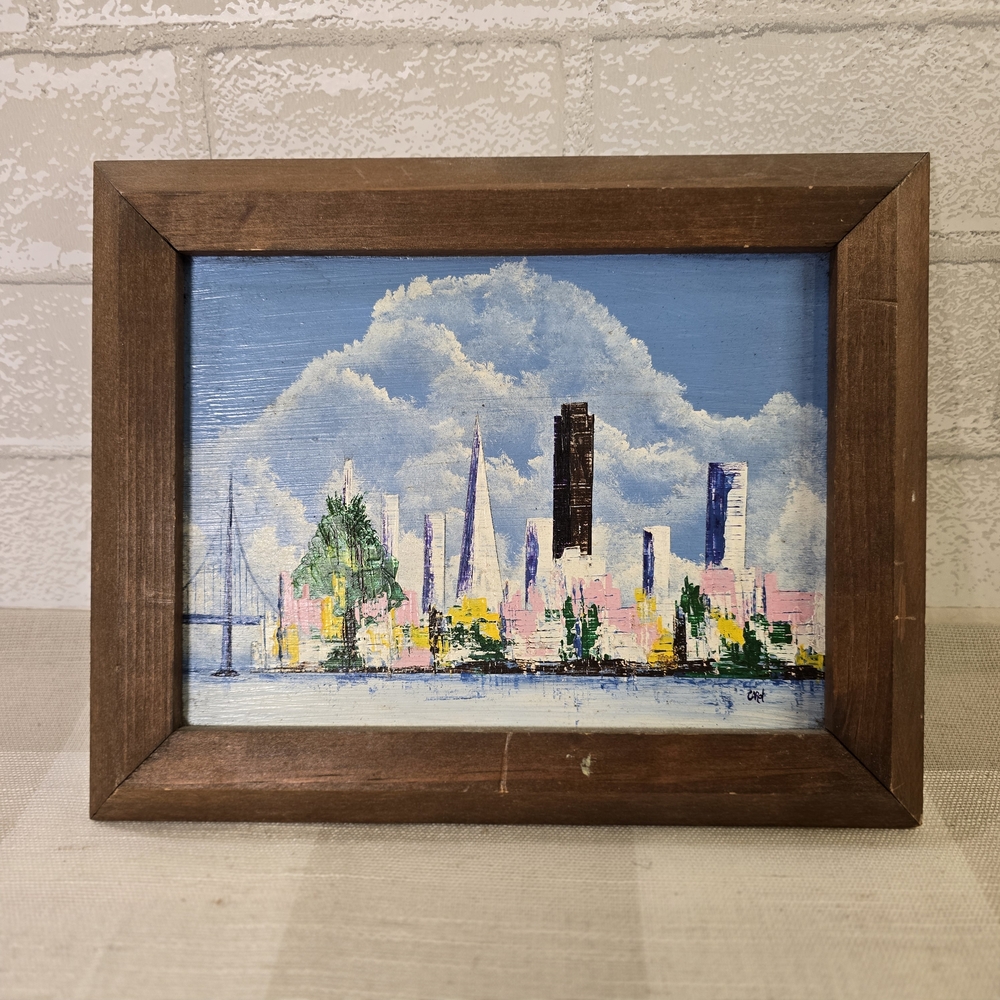 Contemporary Acrylic on Masonite Farmed Small San Francisco Painting Signed